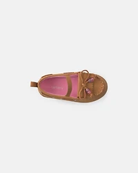 Toddler Girl Boat Shoes with Charm - Brown