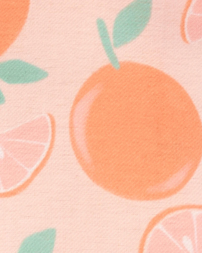 Girls Orange Print Loose Fit 2-Piece Pajamas - Orange