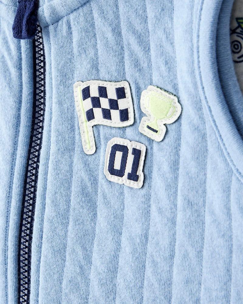 Baby Boy 3-Piece Race Car Quilted Vest Outfit Set - Blue