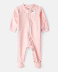 Baby Girl Unicorn Print Loose Fit Long-Sleeve Sleep & Play Pajamas - Pink