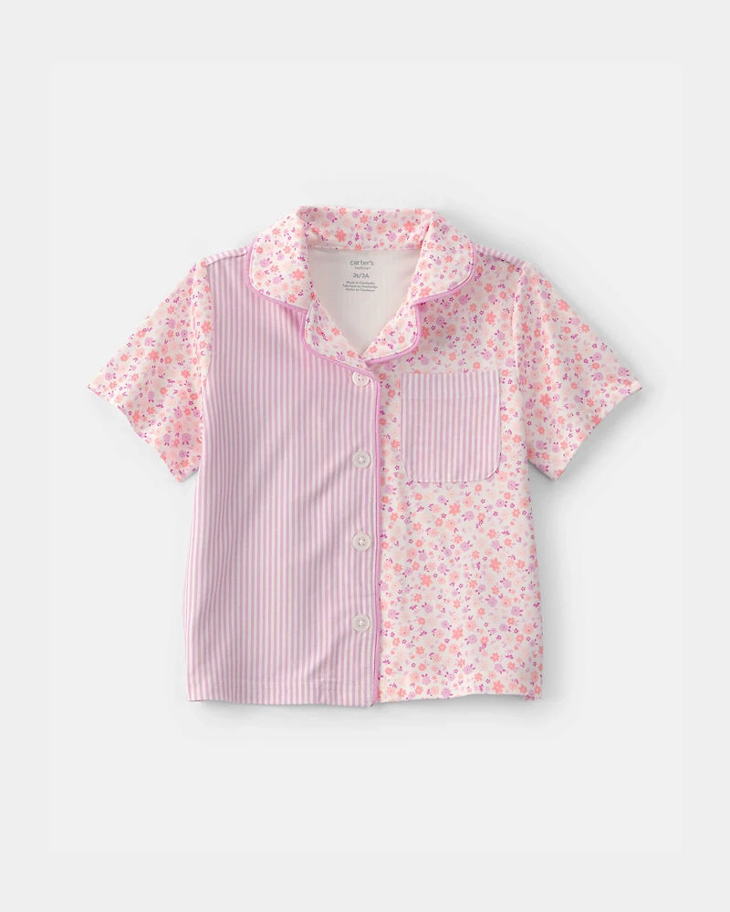 Toddler Girl Floral Striped Short-Sleeve Loose Fit 2-Piece Pajama Set - Pink