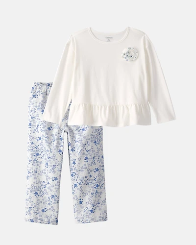 Toddler Girl 2-Piece Rose Applique Top & Pant Set - White