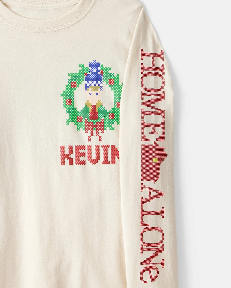 Kid Christmas Home Alone Long-Sleeve Graphic Tee - Cream