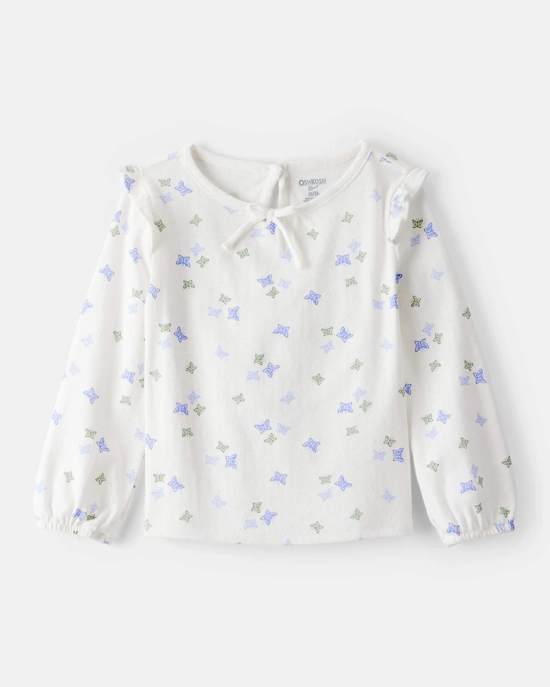 Toddler Girl Butterfly Print Long-Sleeve Fashion Top - Ivory