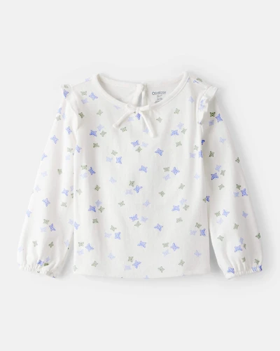Toddler Girl Butterfly Print Long-Sleeve Fashion Top - Ivory