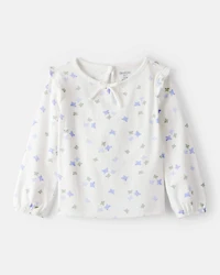 Toddler Girl Butterfly Print Long-Sleeve Fashion Top - Ivory