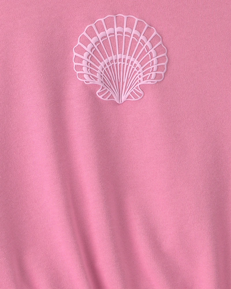 Girls Seashell French Terry Top - Pink