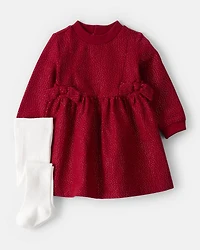 Baby Girl DayDream Fleece Bow Glitter Dress Set - Red
