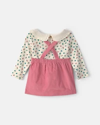 Baby Girl 3-Piece Floral Corduroy Long-Sleeve Dress Set - Pink/Cream