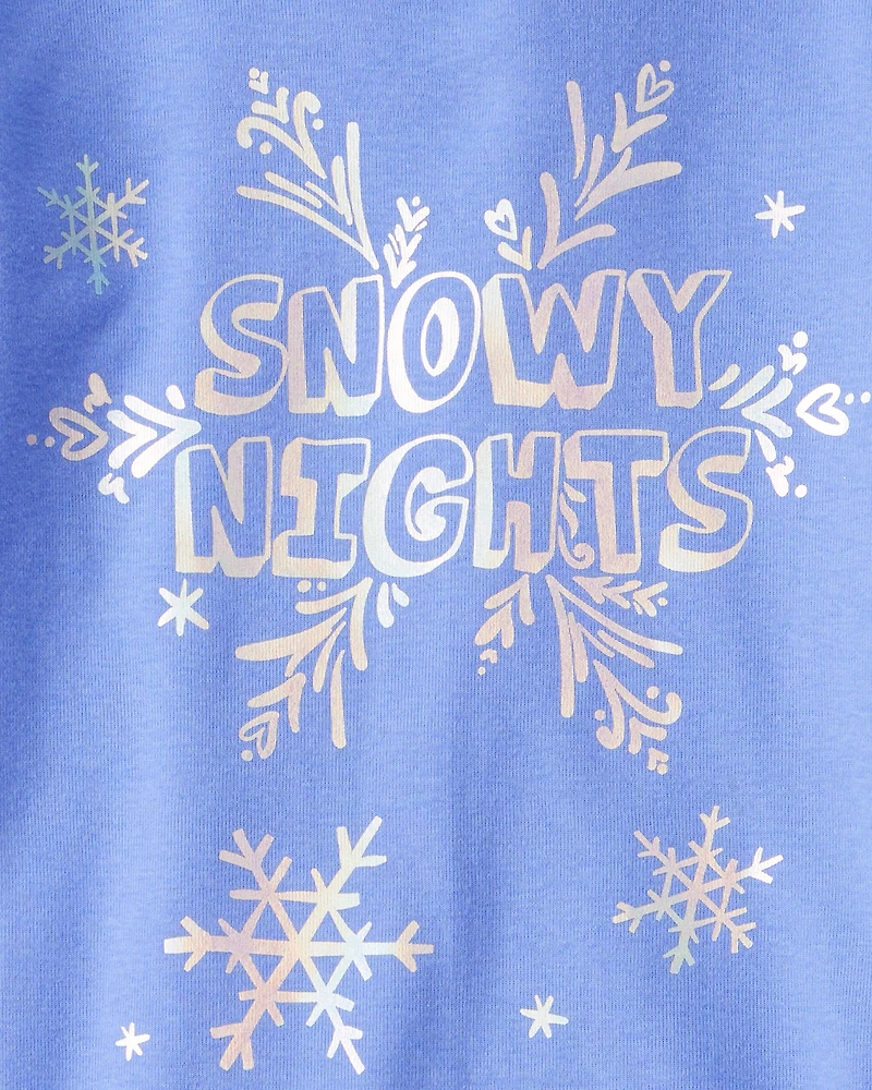 Girls Snowflake Print 100% Cotton Long-Sleeve Snug Fit 4-Piece Pajamas - Blue