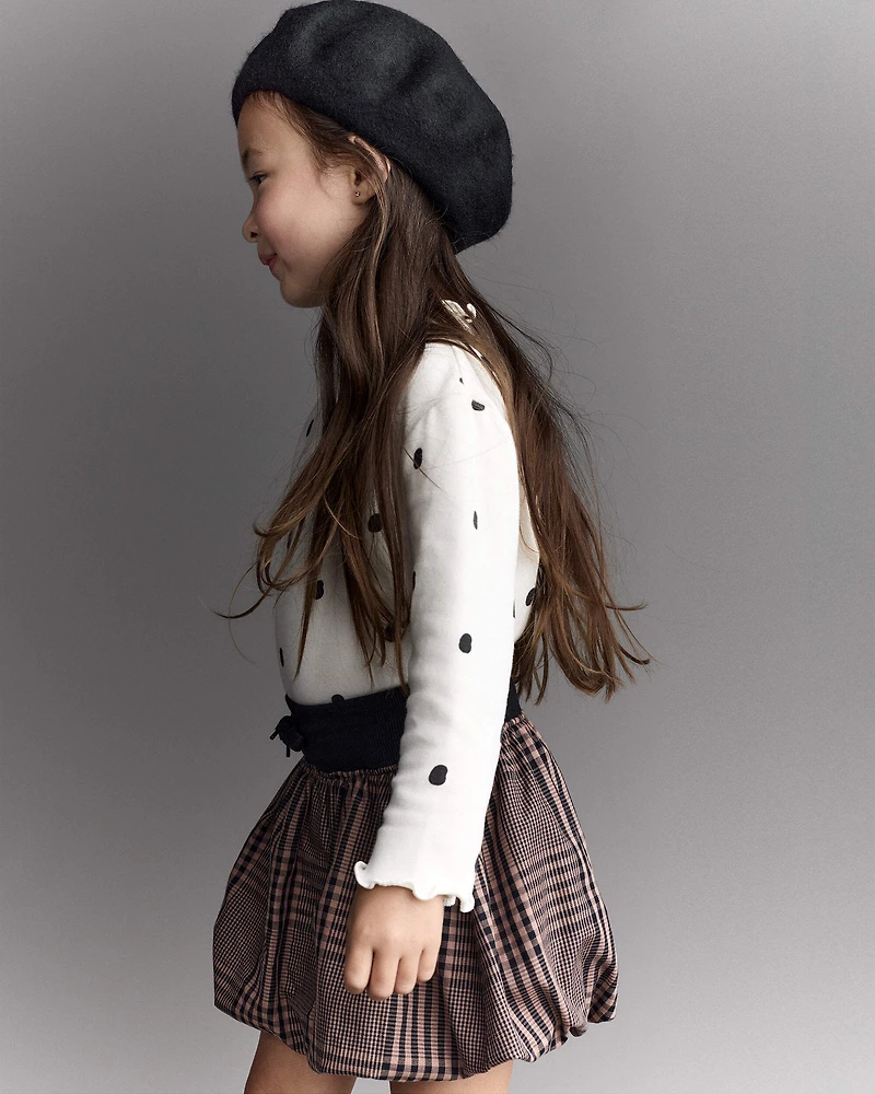 Toddler Girl Bubble Skirt in Plaid - Tan