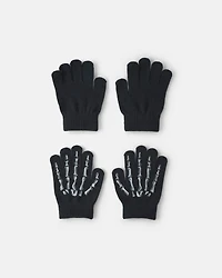 Boys 2-Pack Skeleton Halloween Winter Gloves - Black