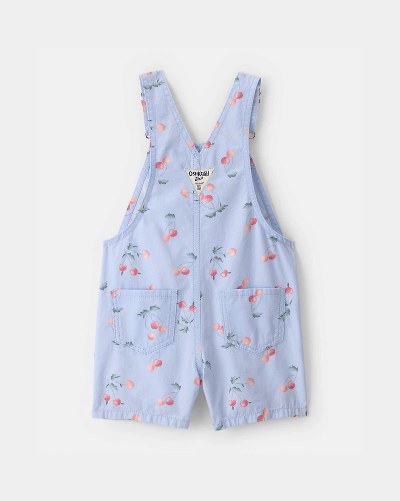 Toddler Girl Cherry Canvas Shortall - Blue