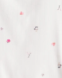 Girls Cafe-Print Ribbed Top - Ivory