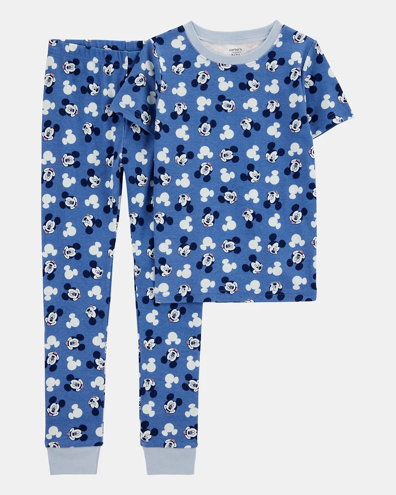 Kid Disney© Mickey Mouse Snug Fit Cotton 2-Piece Pajamas - Navy