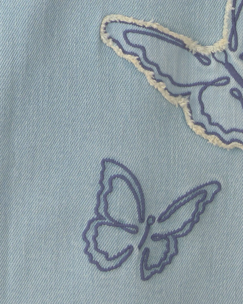 Girls Butterfly Cropped Wide-Leg Jeans - Light Wash