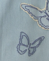 Girls Butterfly Cropped Wide-Leg Jeans - Light Wash
