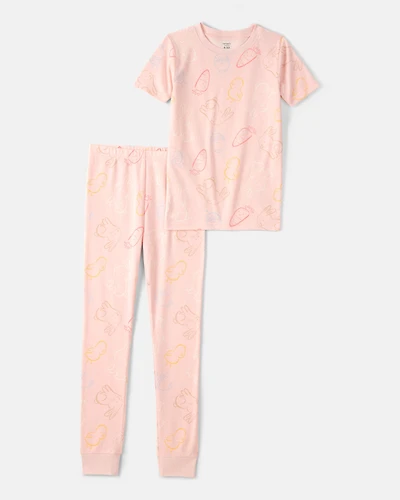 Girls Easter Bunny 100% Cotton Snug Fit 2-Piece Pajama Set - Pink
