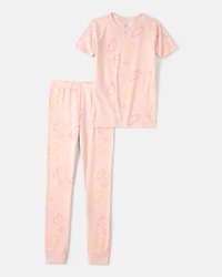 Girls Easter Bunny 100% Cotton Snug Fit 2-Piece Pajama Set - Pink