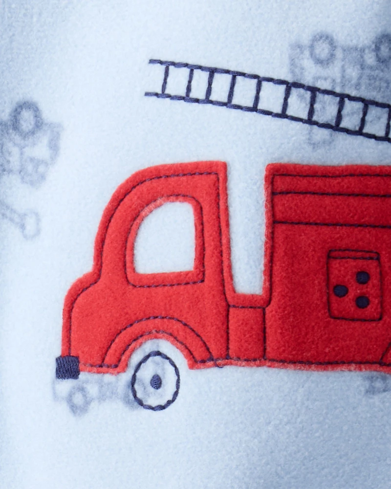 Toddler Boy Firetruck Loose Fit Long-Sleeve Pajamas - Blue