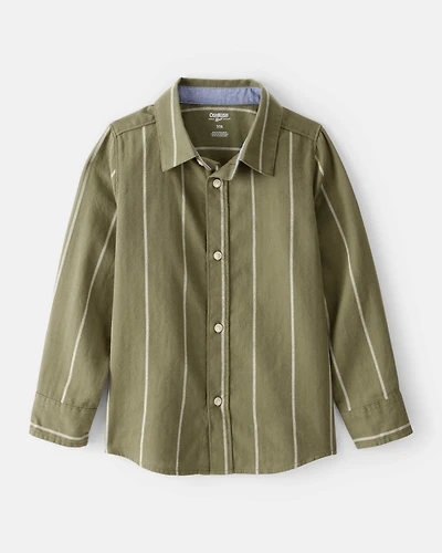 Boys Striped Cotton Long-Sleeve Button-Down Shirt - Green
