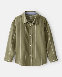 Boys Striped Cotton Long-Sleeve Button-Down Shirt - Green