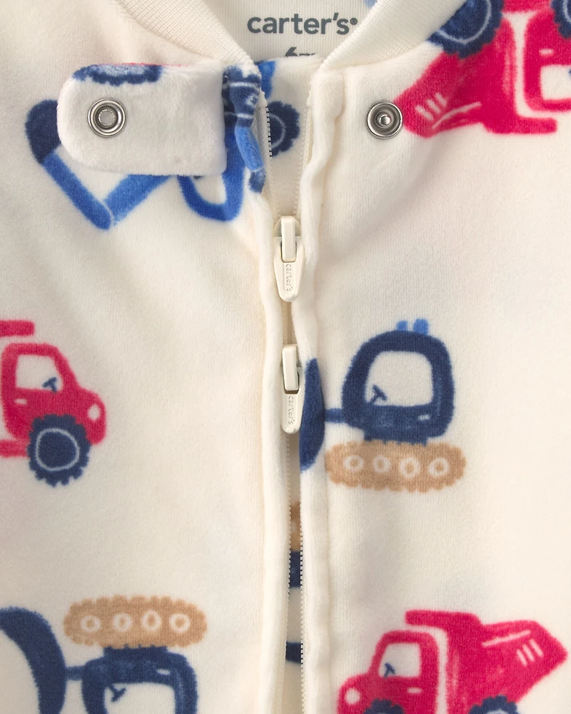 Baby Boy Construction 2-Way Zip Sleep & Play Pajamas - Cream