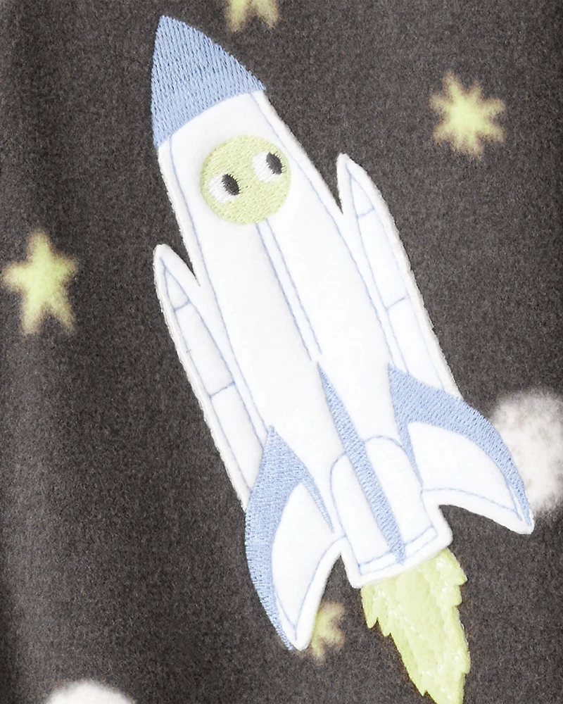 Baby Boy Spaceship Star Print Fleece Long-Sleeve Loose Fit 1-Piece Pajamas - Grey