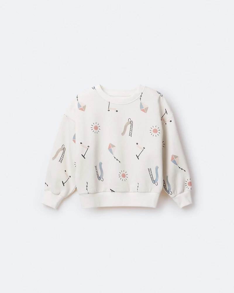 Toddler Dolman-Sleeve Sweatshirt in Park Day Print - Cream