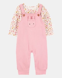 Baby 2-Piece Floral Bunny Long-Sleeve Tee & Coverall Set - Pink