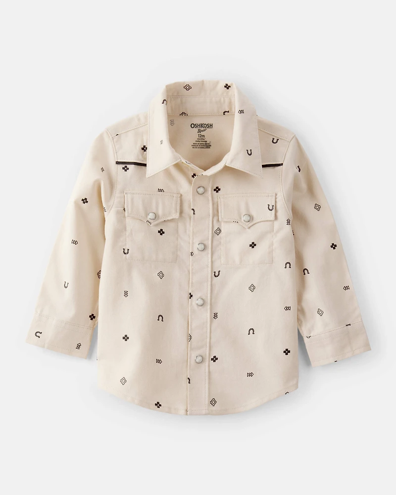Baby Boy Western Print Cotton Long-Sleeve Button-Down Shirt - Ivory