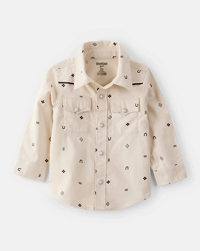 Baby Boy Western Print Cotton Long-Sleeve Button-Down Shirt - Ivory