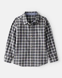Boys Plaid Cotton Long-Sleeve Button-Down Shirt - Grey