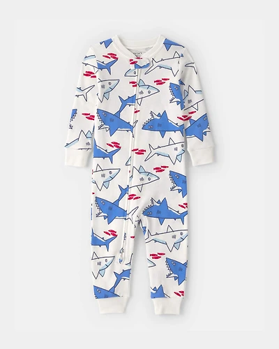Toddler Boy Shark 100% Cotton Snug Fit 1-Piece Pajama - Ivory