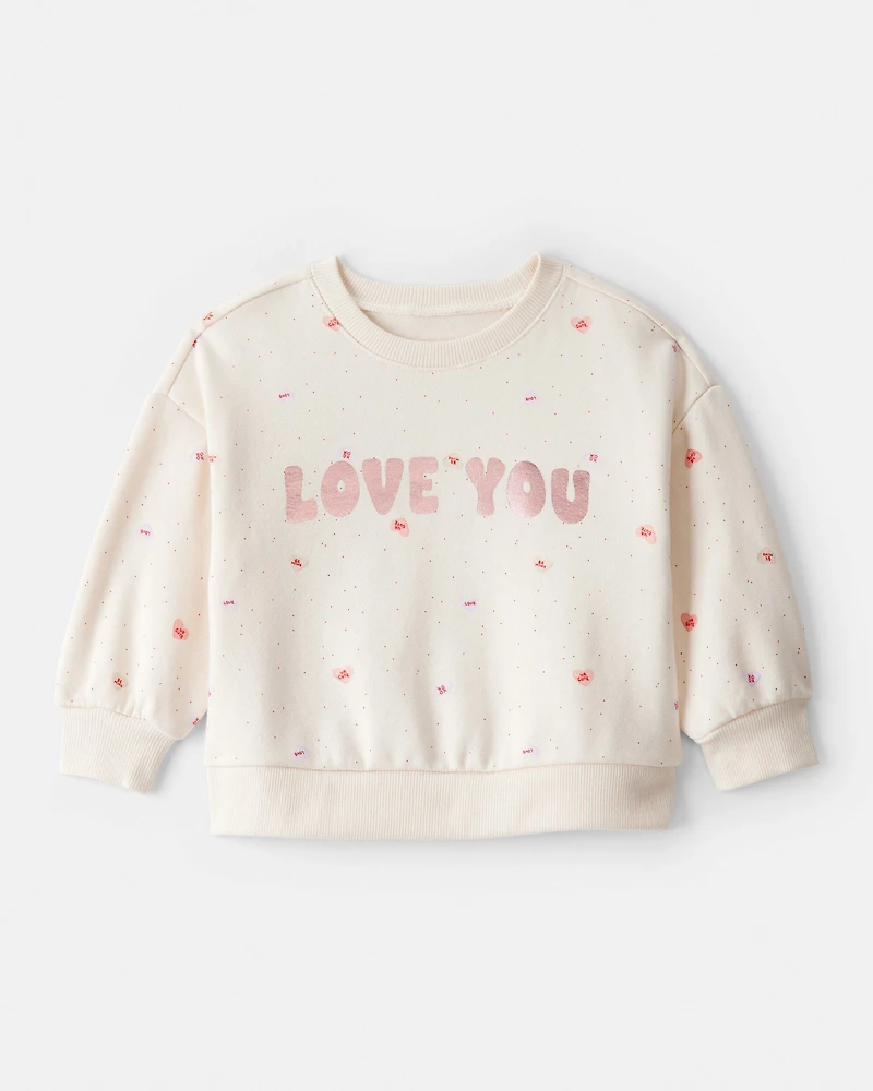 Baby Girl Heart Long-Sleeve Pullover Sweatshirt - Ivory
