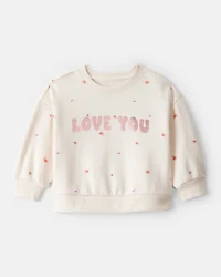Baby Girl Heart Long-Sleeve Pullover Sweatshirt - Ivory
