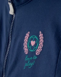 Toddler Girl 2-Piece Varsity French Terry Zip-Up Jacket & Wide-Leg Pants Set - Blue