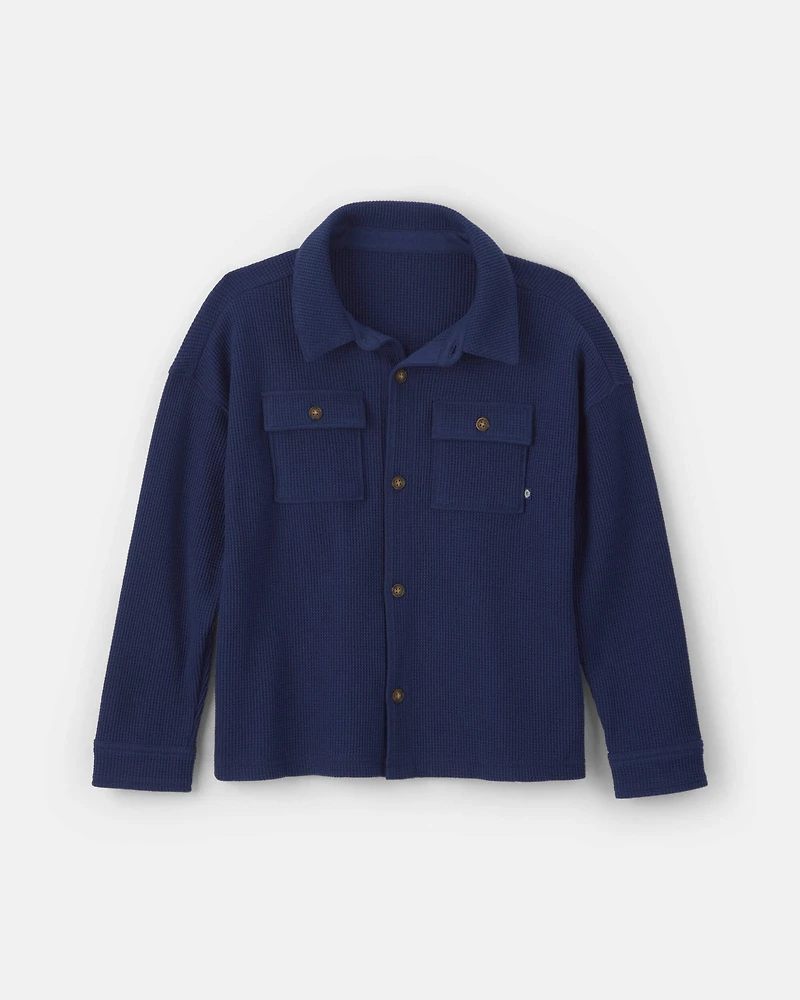 Boys Thermal Long-Sleeve Button-Down Shirt - Navy Blue