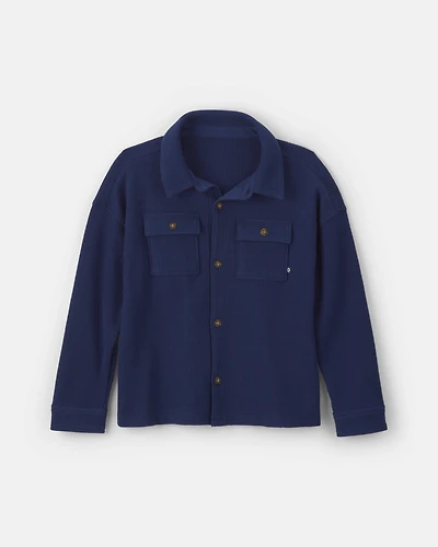 Boys Thermal Long-Sleeve Button-Down Shirt - Navy Blue