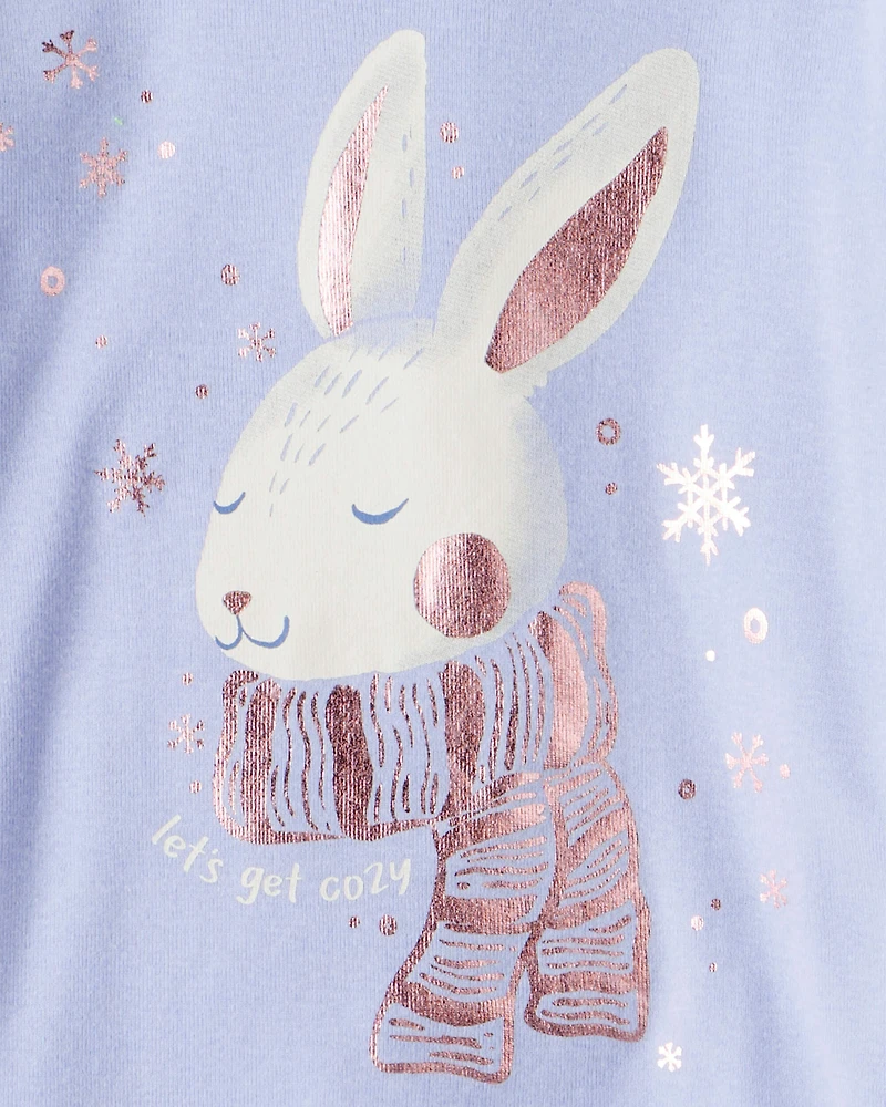 Toddler Girl Bunny Print 100% Cotton Long-Sleeve Snug Fit 4-Piece Pajamas - Brown/Blue