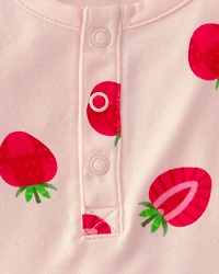 Baby Girl Strawberry PurelySoft Romper - Pink