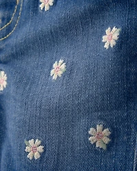 Baby Girl Daisy Denim Embroidered Shorts - Dark Wash