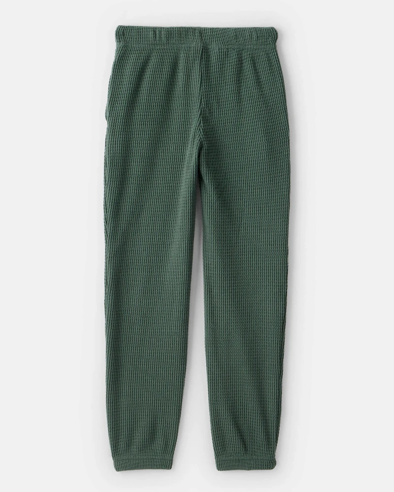 Girls Waffle Knit Joggers - Green