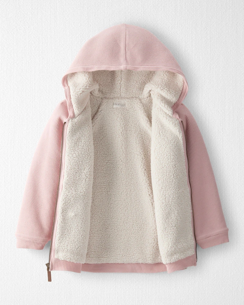 Girls Recycled Sherpa Waffle Knit Hooded Jacket