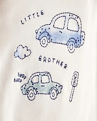 Baby 2-Piece Car Little Brother Long-Sleeve Bodysuit Pant Set - White/Blue