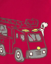 Baby Boy Firetruck Striped 100% Cotton Snug Fit 4-Piece Pajama Set - Red/White