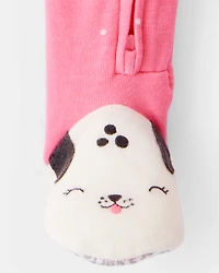 Baby Girl Dalmatian Print 100% Cotton Long-Sleeve 2-Way Zip 1-Piece Pajamas - Pink