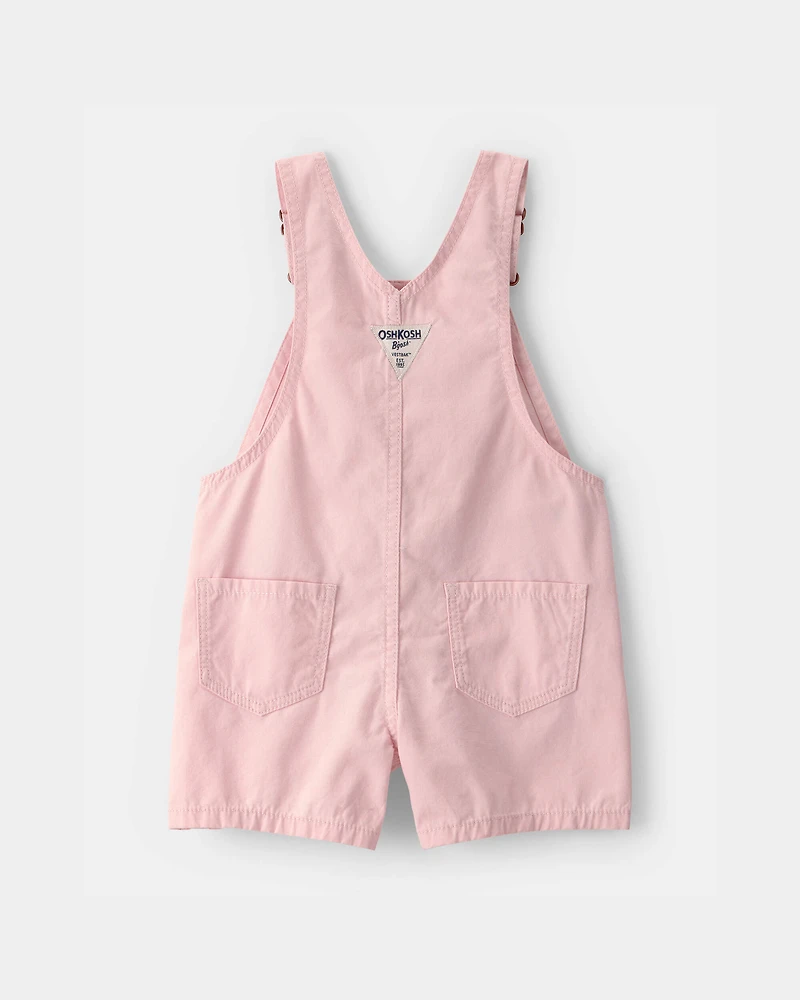 Toddler Girl Heart Pocket Canvas Shortall - Pink