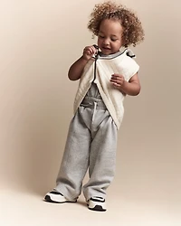 Toddler Quilted Zip-Up Collard Vest - Cream