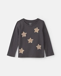 Toddler Girl Leopard Star Long-Sleeve Graphic Tee - Black